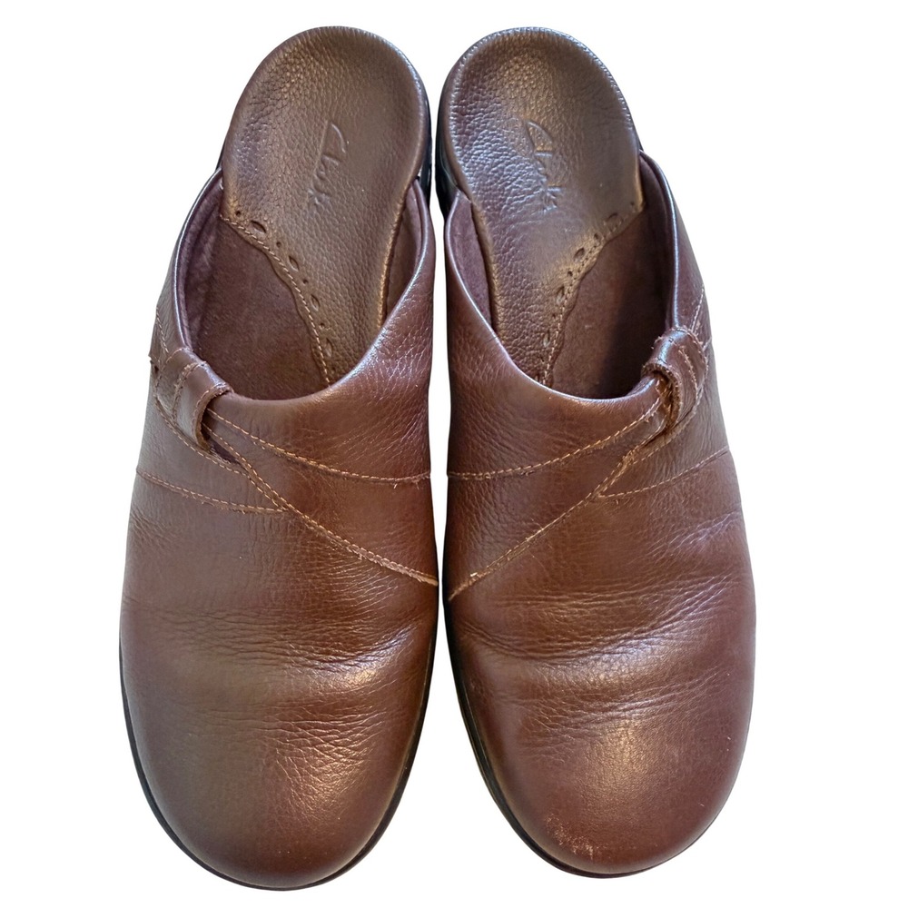 Clarks Brown Leather Mule Clogs Womens 8M Wedge Slip On Shoes 74126